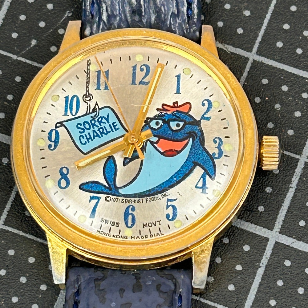 Vintage 1971 Star-Kist Charlie the‎ Tuna Watch Swiss Mechanical Movt Working